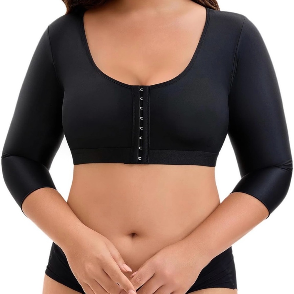 Arm Compression Sleeve Women Post Surgery Arm Shaper Front Closure Black Med